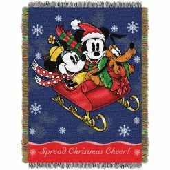 Outlet ???? Northwest Mickey's Sleigh Ride Woven Tapestry Throw ✔️