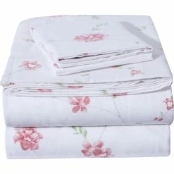 Wholesale ???? EnvioHome Cotton Flannel Sheet Set - Blush Floral, Queen ????