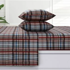 New ⌛ Azores Brentwood Plaid 170-GSM Flannel Extra Deep Pocket Sheet Set ????